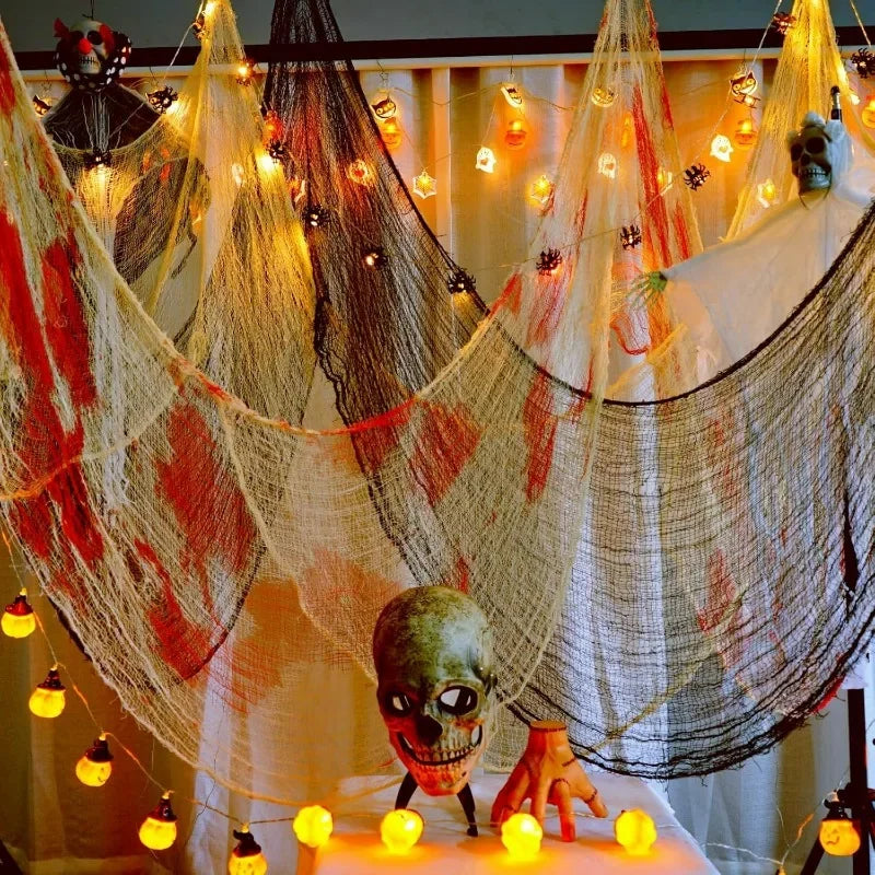 Creepy Halloween Gauze Cloth | Spooky Blood Design for Outdoor Decorations 1