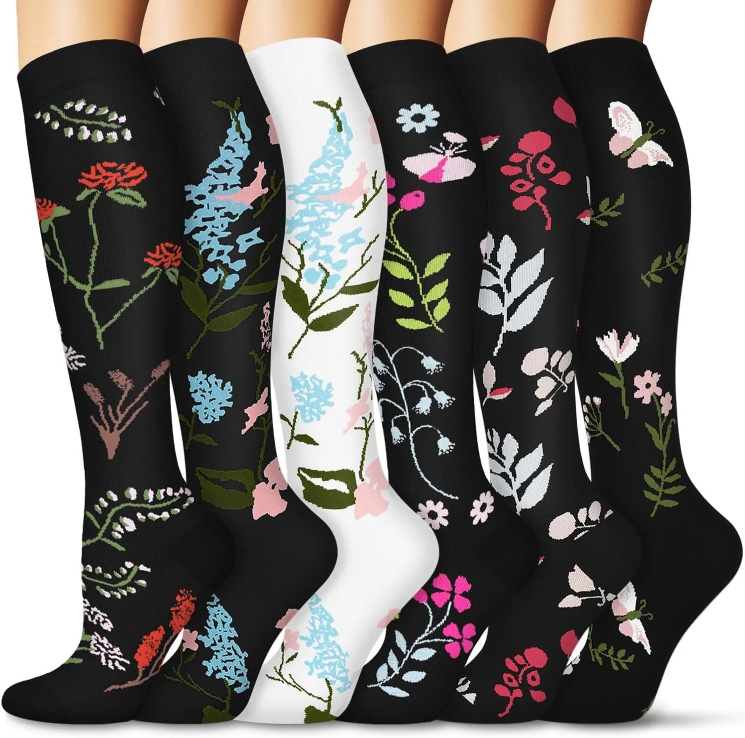 Flora Unisex Compression Stockings | Floral Design, Moderate Support 12