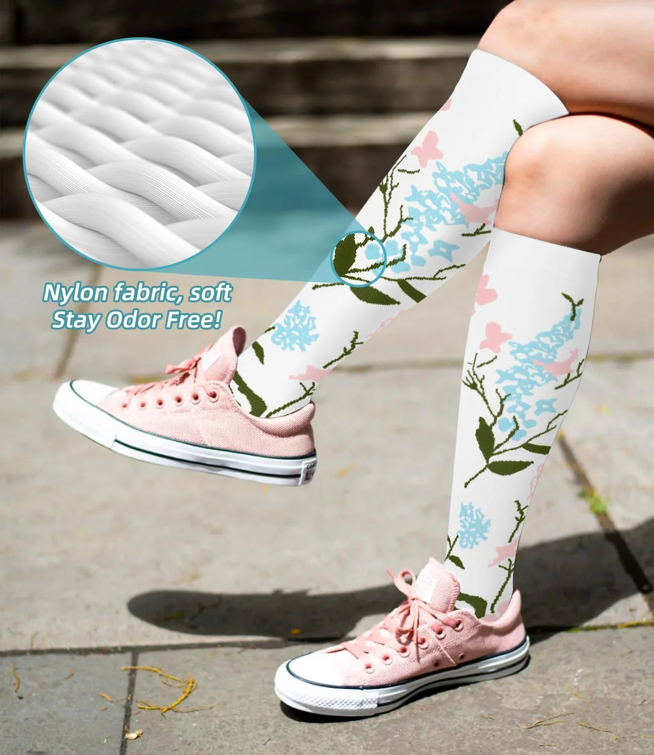 Flora Unisex Compression Stockings | Floral Design, Moderate Support 2