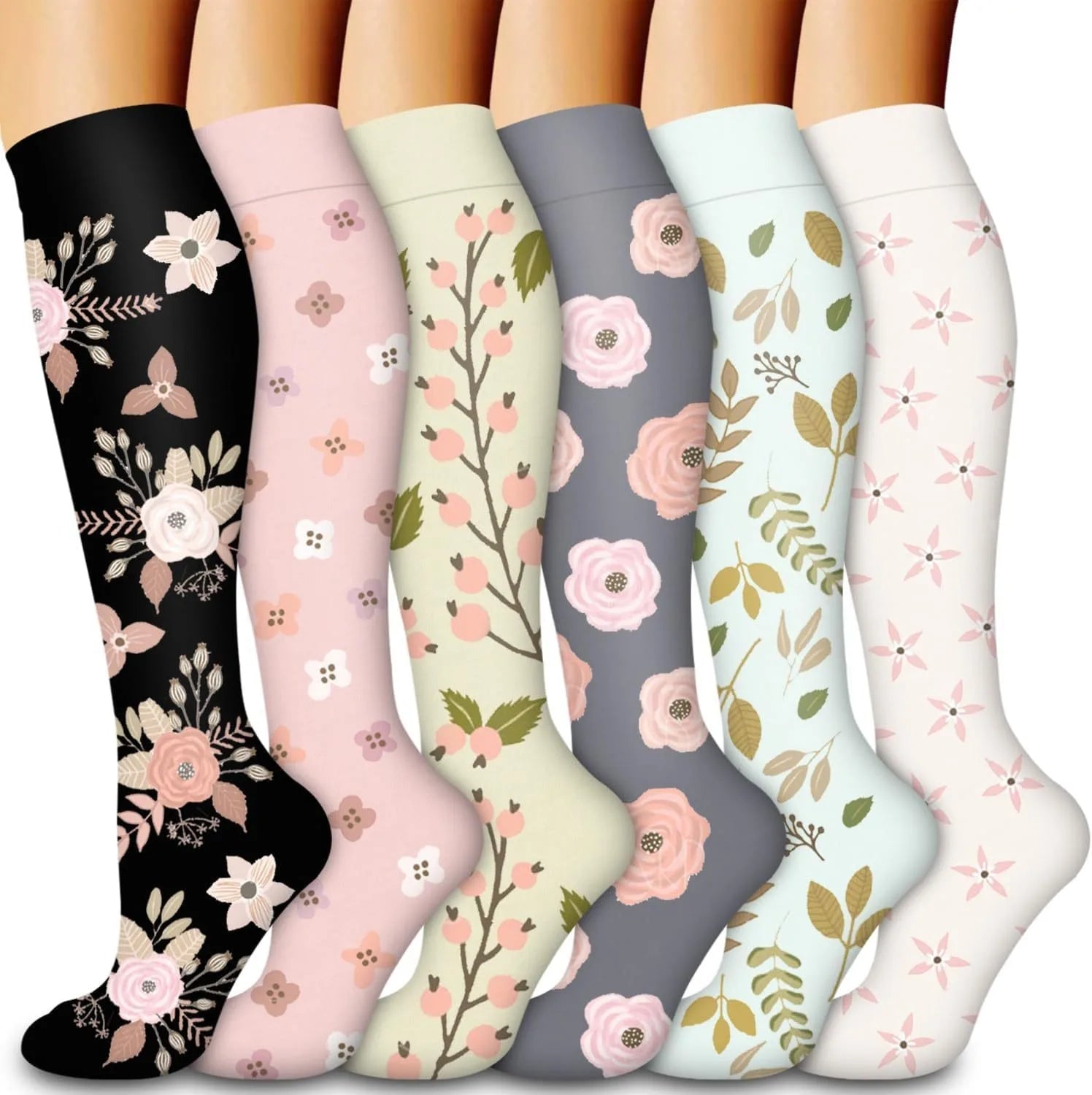 Flora Unisex Compression Stockings | Floral Design, Moderate Support 9