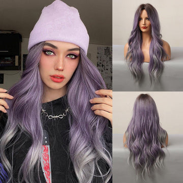 Gina Women's Wavy Ombre Wig | Purple Gray Blend 0