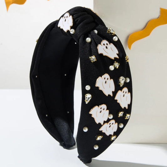 Gwen Women's Halloween Headband | Ghost Motif with Rhinestones and Pearls 0