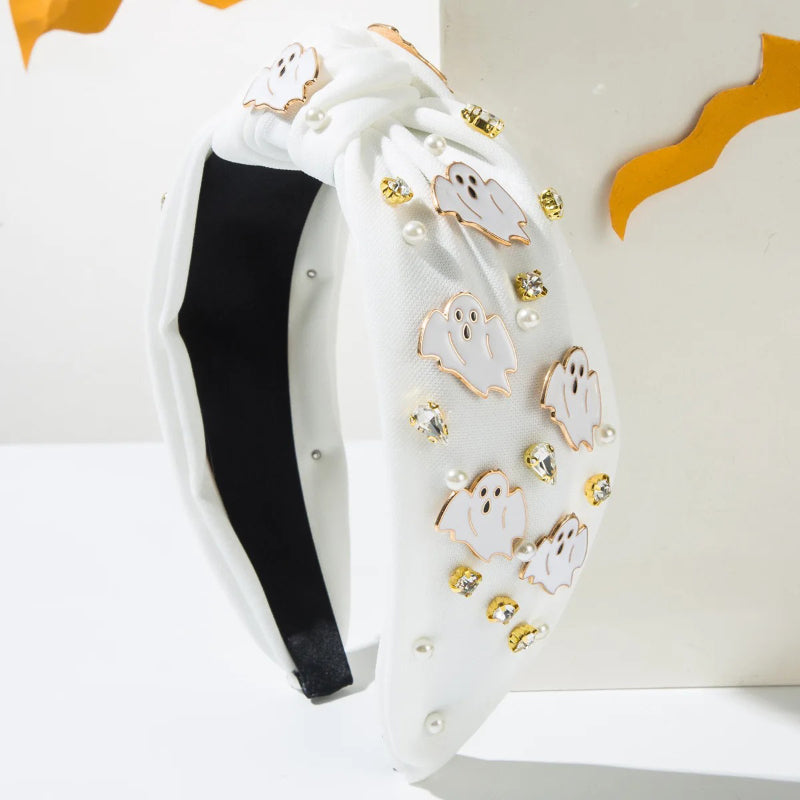 Gwen Women's Halloween Headband | Ghost Motif with Rhinestones and Pearls 1