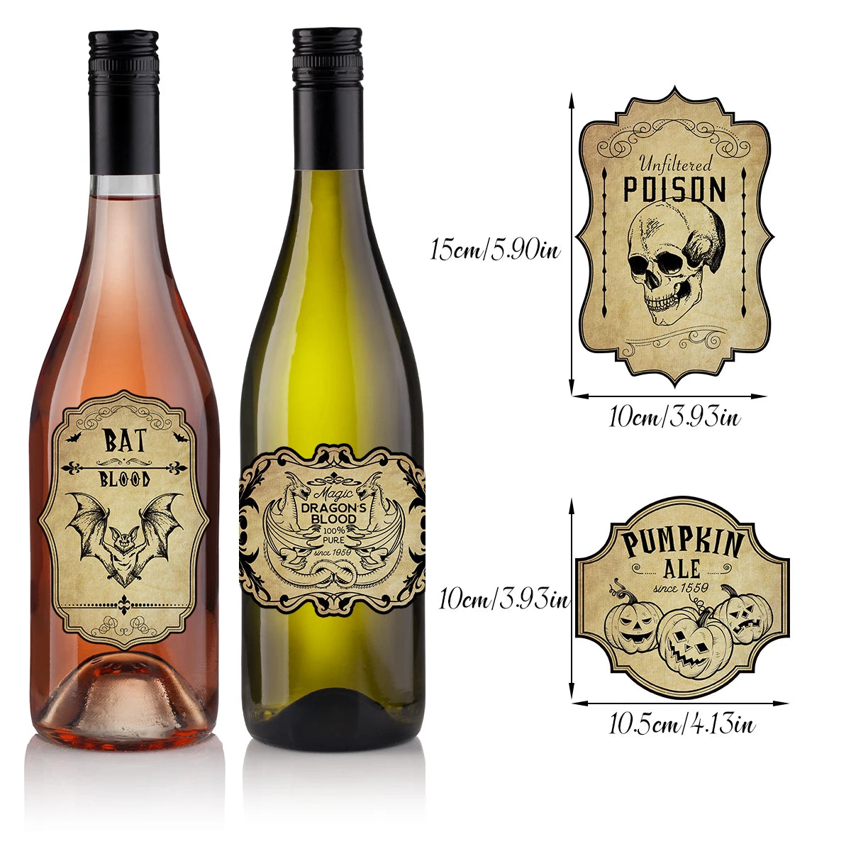 Halloweek Vintage Gothic Wine Bottle Labels | Easy Peel & Stick, Set of 12 or 24 5