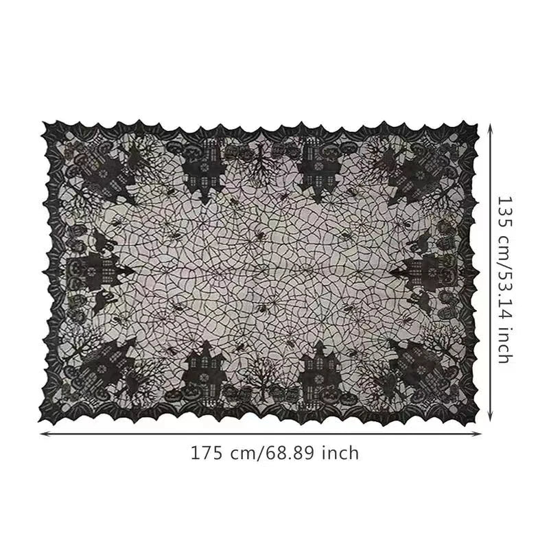 Halloweena Rectangular Tablecloth | Lace, Spider Web Skull Pattern 2