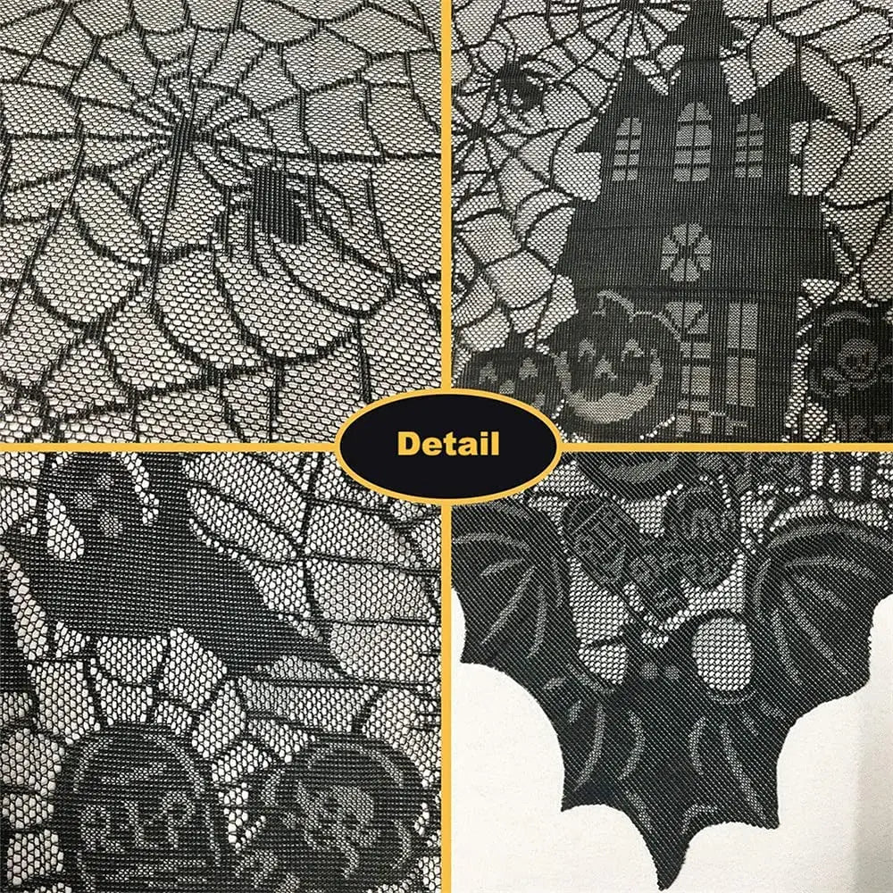 Halloweena Rectangular Tablecloth | Lace, Spider Web Skull Pattern 4