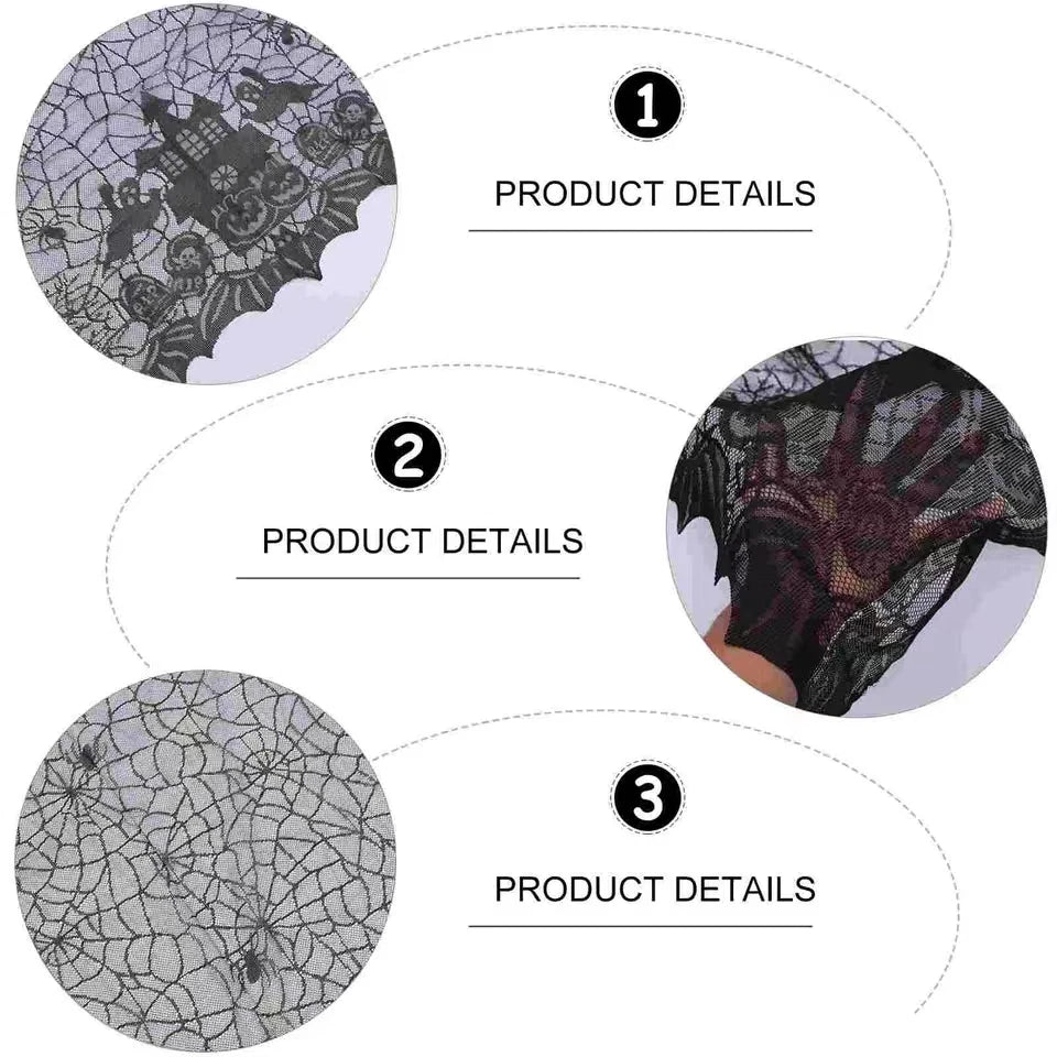 Halloweena Rectangular Tablecloth | Lace, Spider Web Skull Pattern 5