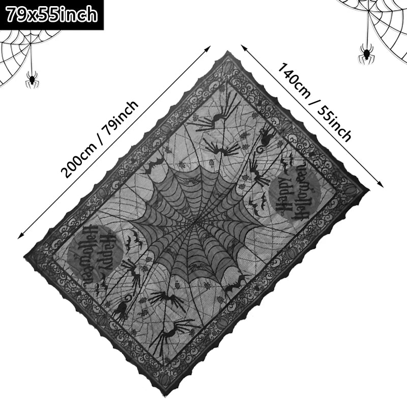 Halloweena Rectangular Tablecloth | Lace, Spider Web Skull Pattern 7