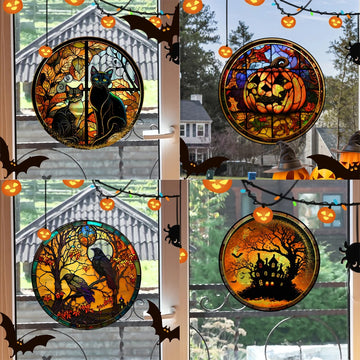 Haunted Cat Glass Stickers | Removable PVC, Halloween Decor 0
