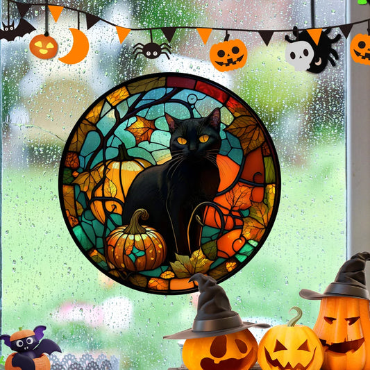 Haunted Cat Glass Stickers | Removable PVC, Halloween Decor 1