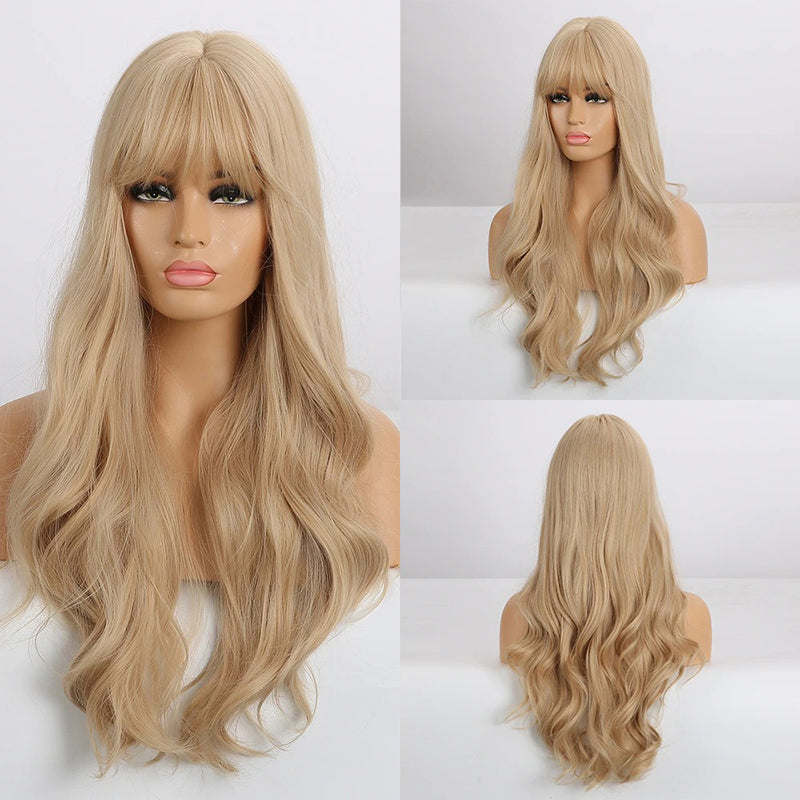 Luna Women's Wavy Hair Wig | High-Temperature Fiber, Stylish Bangs 10