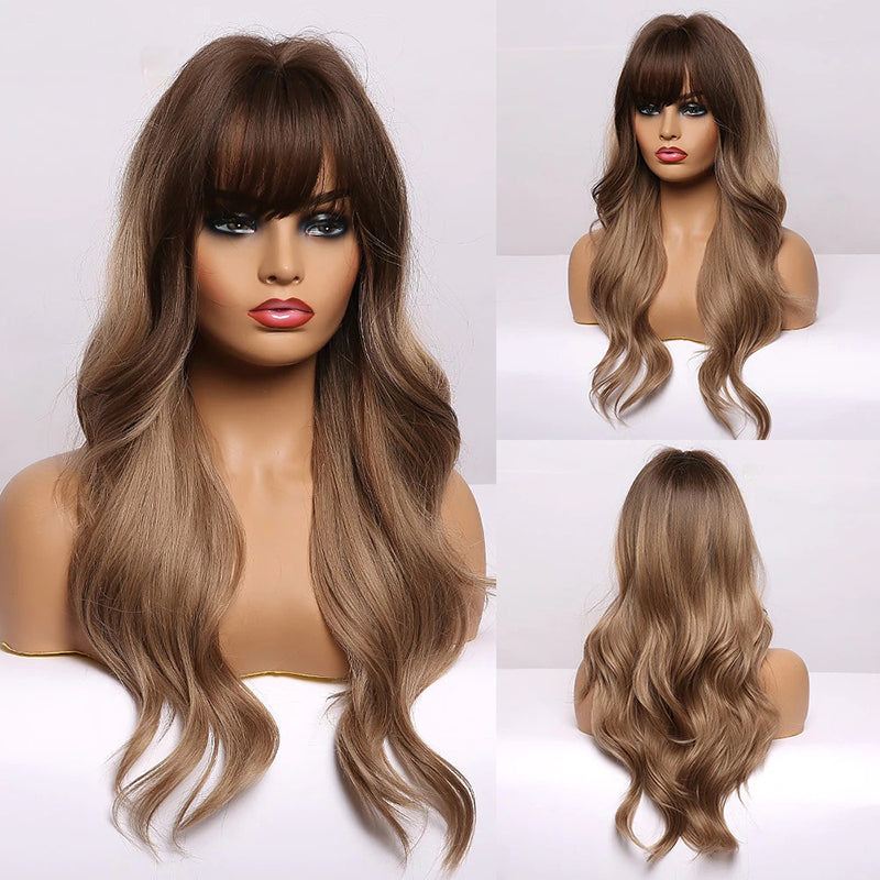 Luna Women's Wavy Hair Wig | High-Temperature Fiber, Stylish Bangs 17