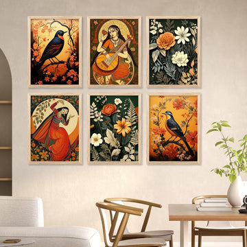 Madhubani Art Elegance Series | Framed Wall Decor Set, Traditional Indian Prints 0