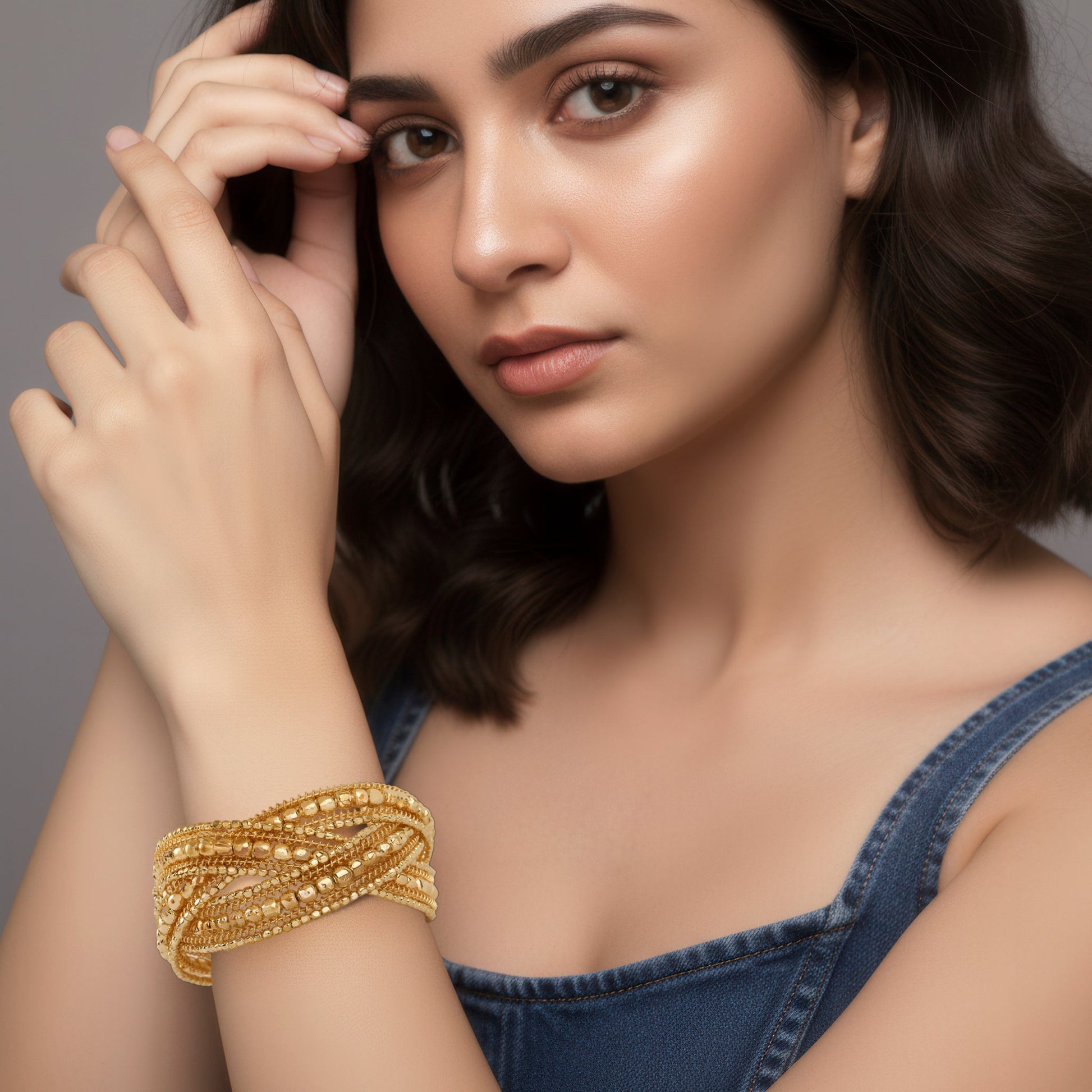 Pavo Women's Gold Bangle Bracelet | Adjustable Anti-Tarnish Cuff 1