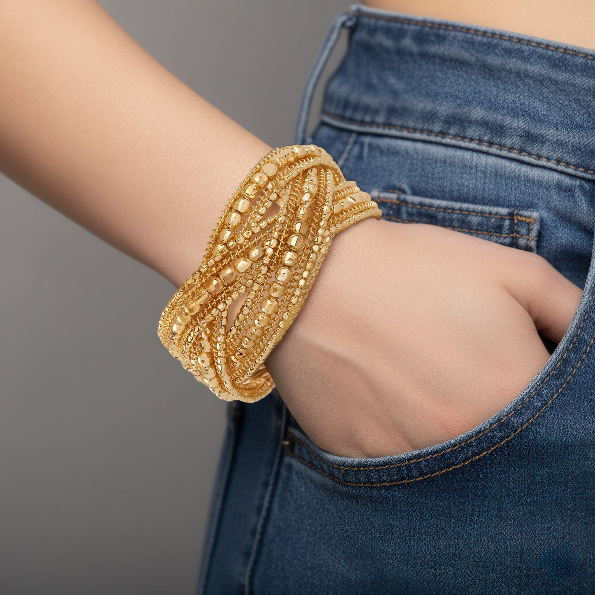 Pavo Women's Gold Bangle Bracelet | Adjustable Anti-Tarnish Cuff 2