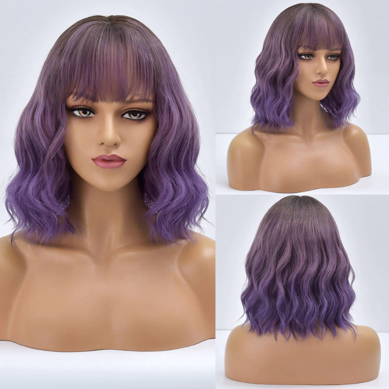 Poppy Women's Bob Wig | Wavy Purple Ombre with Bangs 0