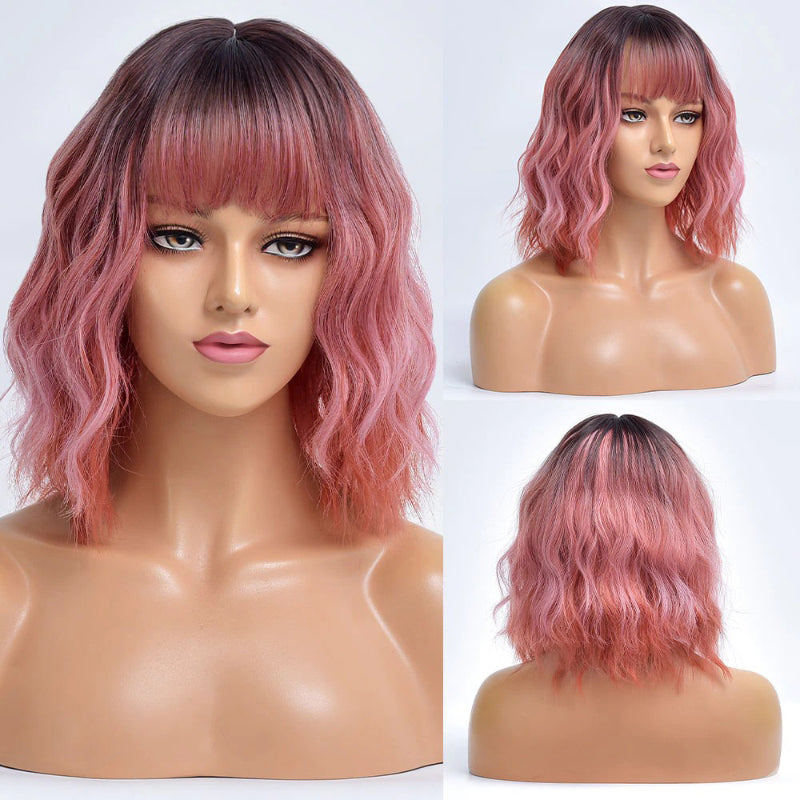 Poppy Women's Bob Wig | Wavy Purple Ombre with Bangs 1