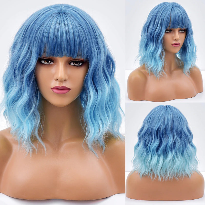 Poppy Women's Bob Wig | Wavy Purple Ombre with Bangs 11