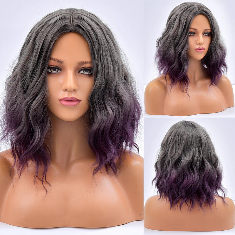 Poppy Women's Bob Wig | Wavy Purple Ombre with Bangs 12