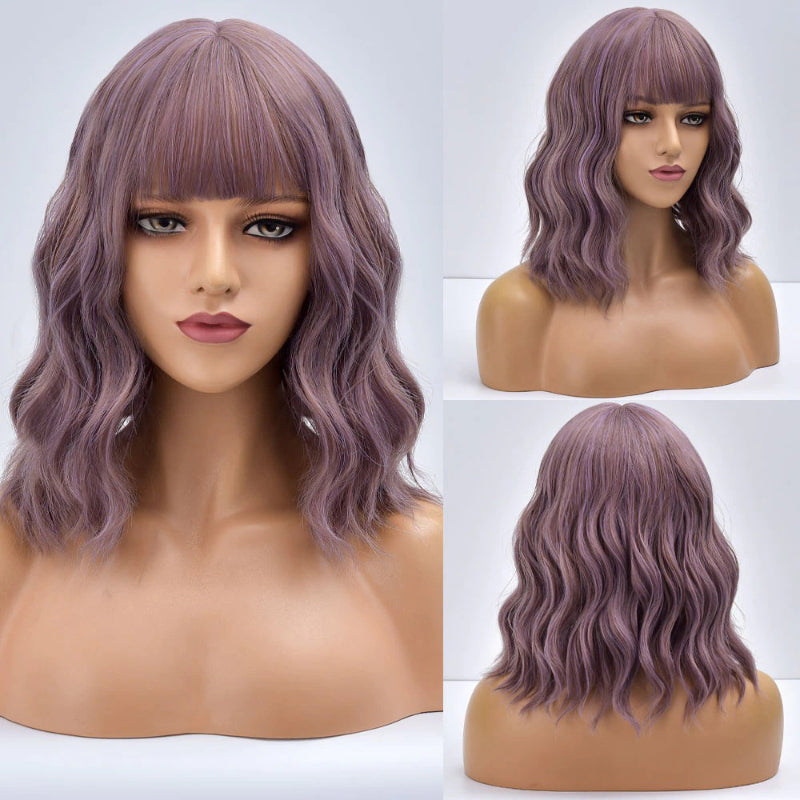 Poppy Women's Bob Wig | Wavy Purple Ombre with Bangs 22