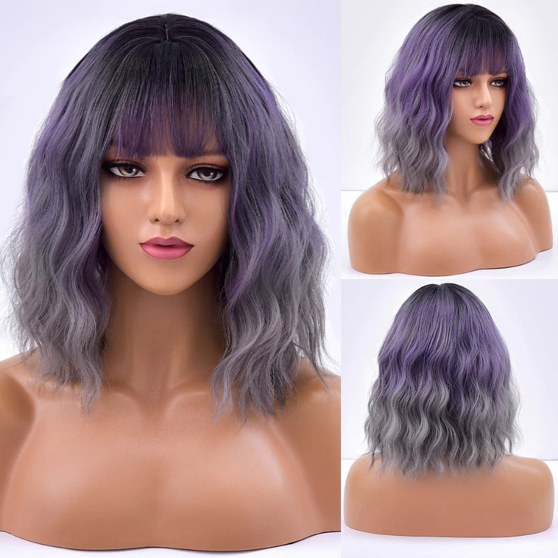 Poppy Women's Bob Wig | Wavy Purple Ombre with Bangs 25