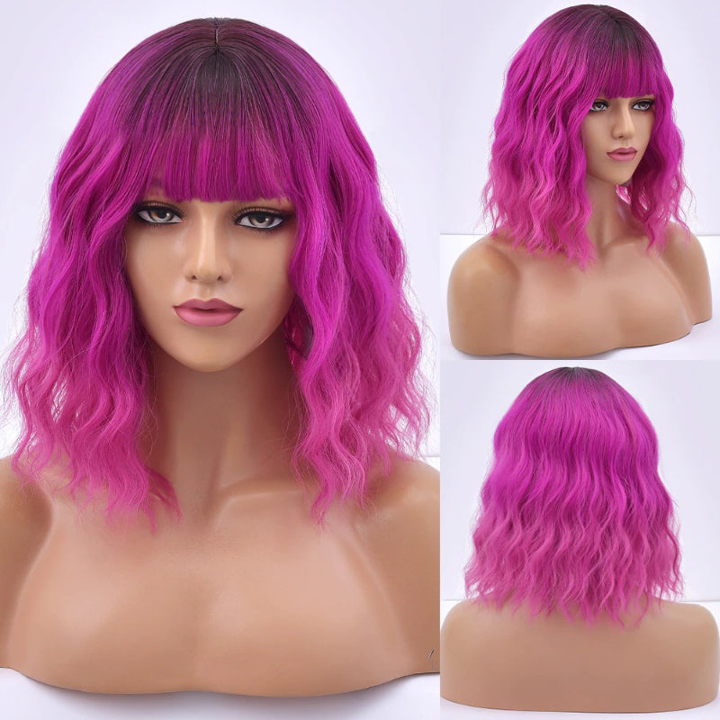 Poppy Women's Bob Wig | Wavy Purple Ombre with Bangs 26