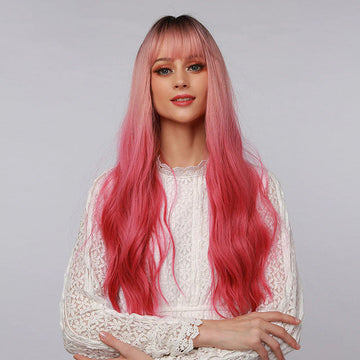 Sophie Women's Wavy Wig | Ombre Pink with Bangs 0