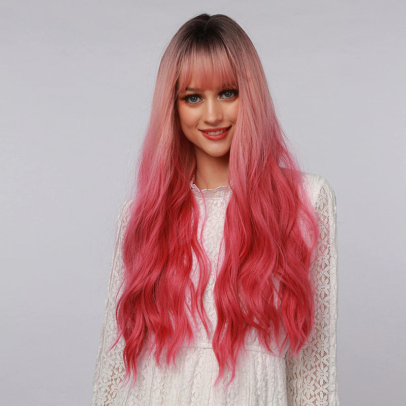 Sophie Women's Wavy Wig | Ombre Pink with Bangs 1