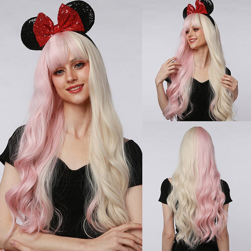 Sophie Women's Wavy Wig | Ombre Pink with Bangs 13