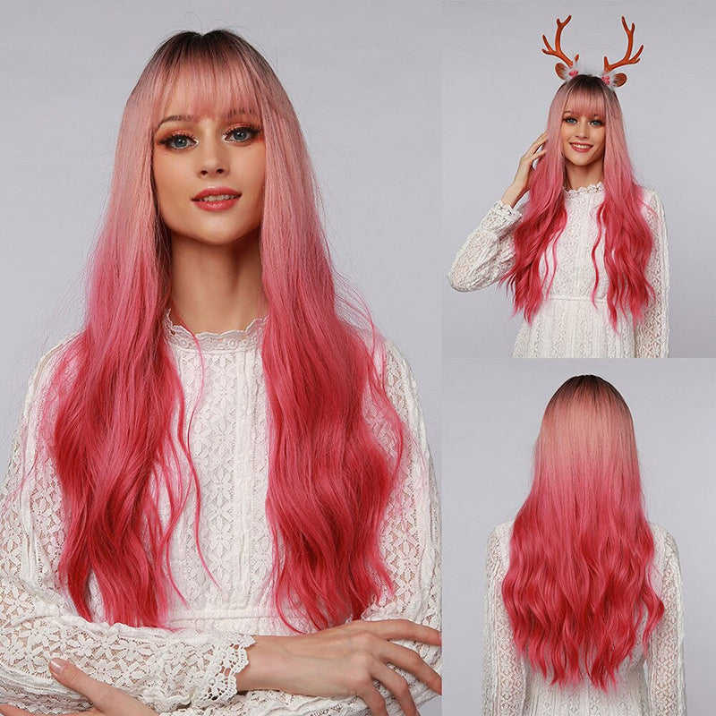 Sophie Women's Wavy Wig | Ombre Pink with Bangs 5