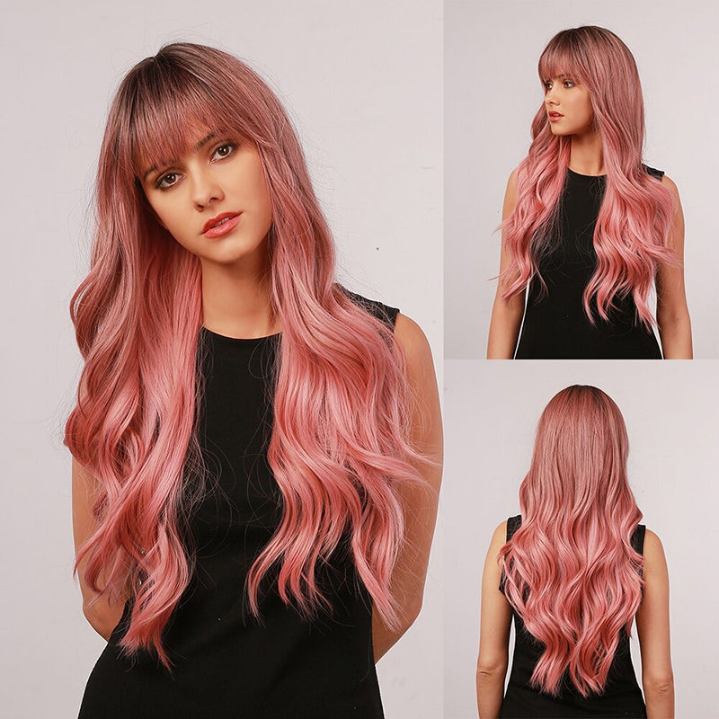 Sophie Women's Wavy Wig | Ombre Pink with Bangs 9