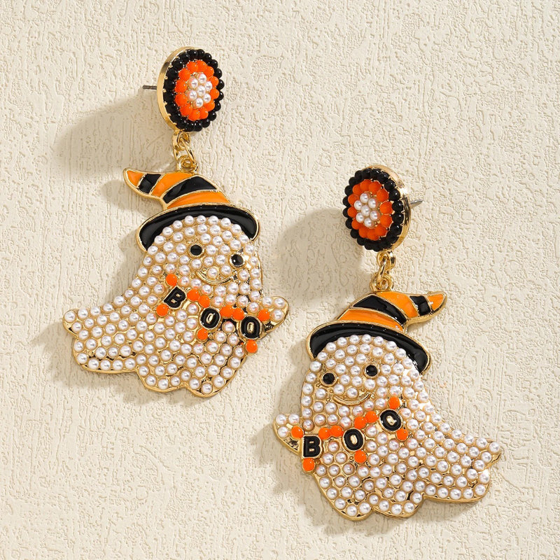 Sparky Women's Drop Earrings | Ghost and Pumpkin Design 2