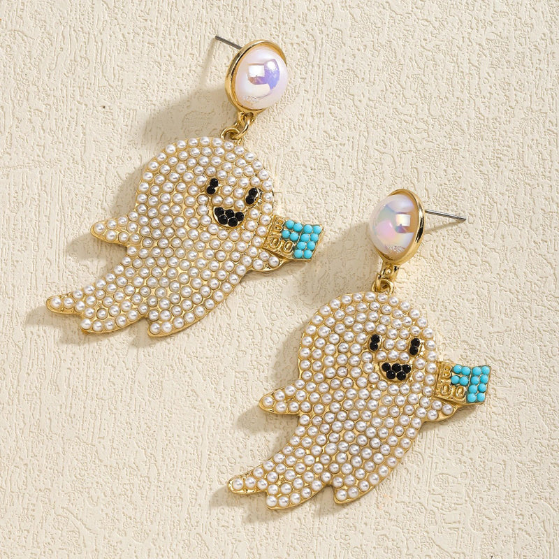 Sparky Women's Drop Earrings | Ghost and Pumpkin Design 3