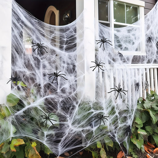 Spooktacular Spider Webs Halloween Decor | 60 Soft Cobwebs & 10 Spiders, Indoor/Outdoor 2