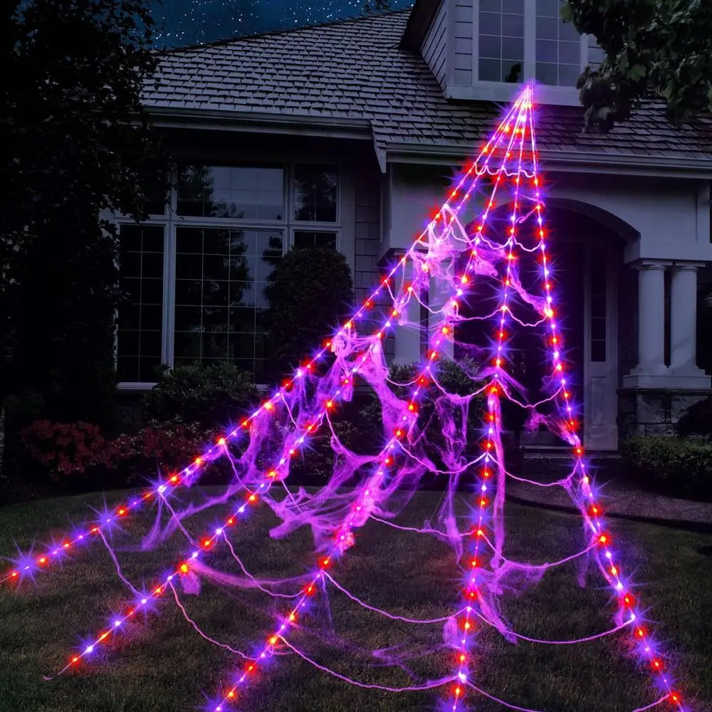 Spooky Spider Web Halloween Lights | 250 LEDs, Waterproof Outdoor Decoration 0