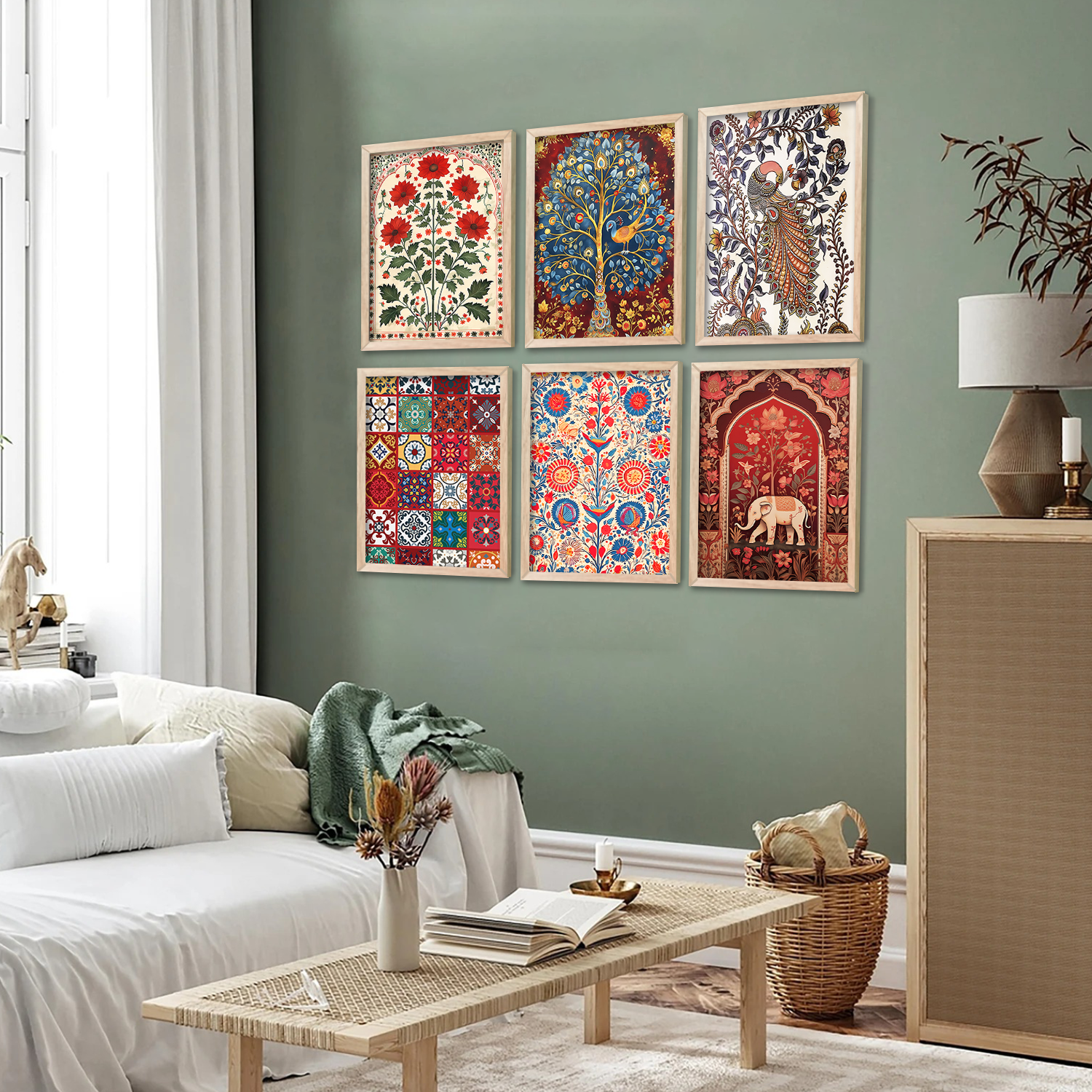 Tina Home Decor Framed Art Prints | Traditional Indian Art Set of 6 3