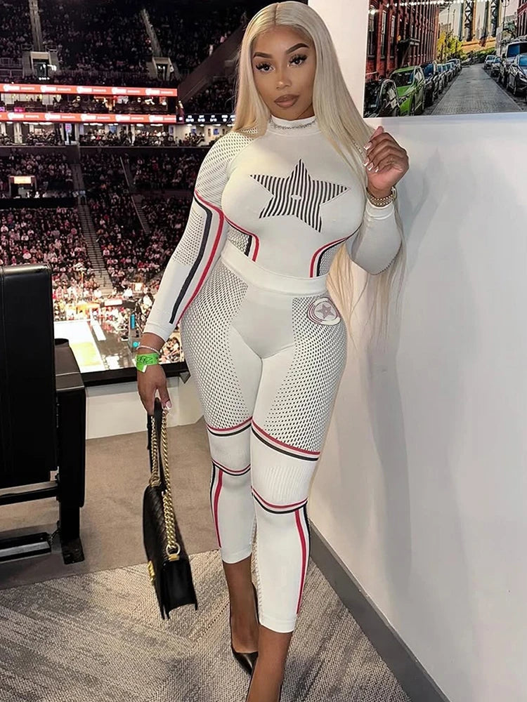 Wendy Women's Loungewear Set | O-Neck Crop Top and Leggings, Stars Print 2