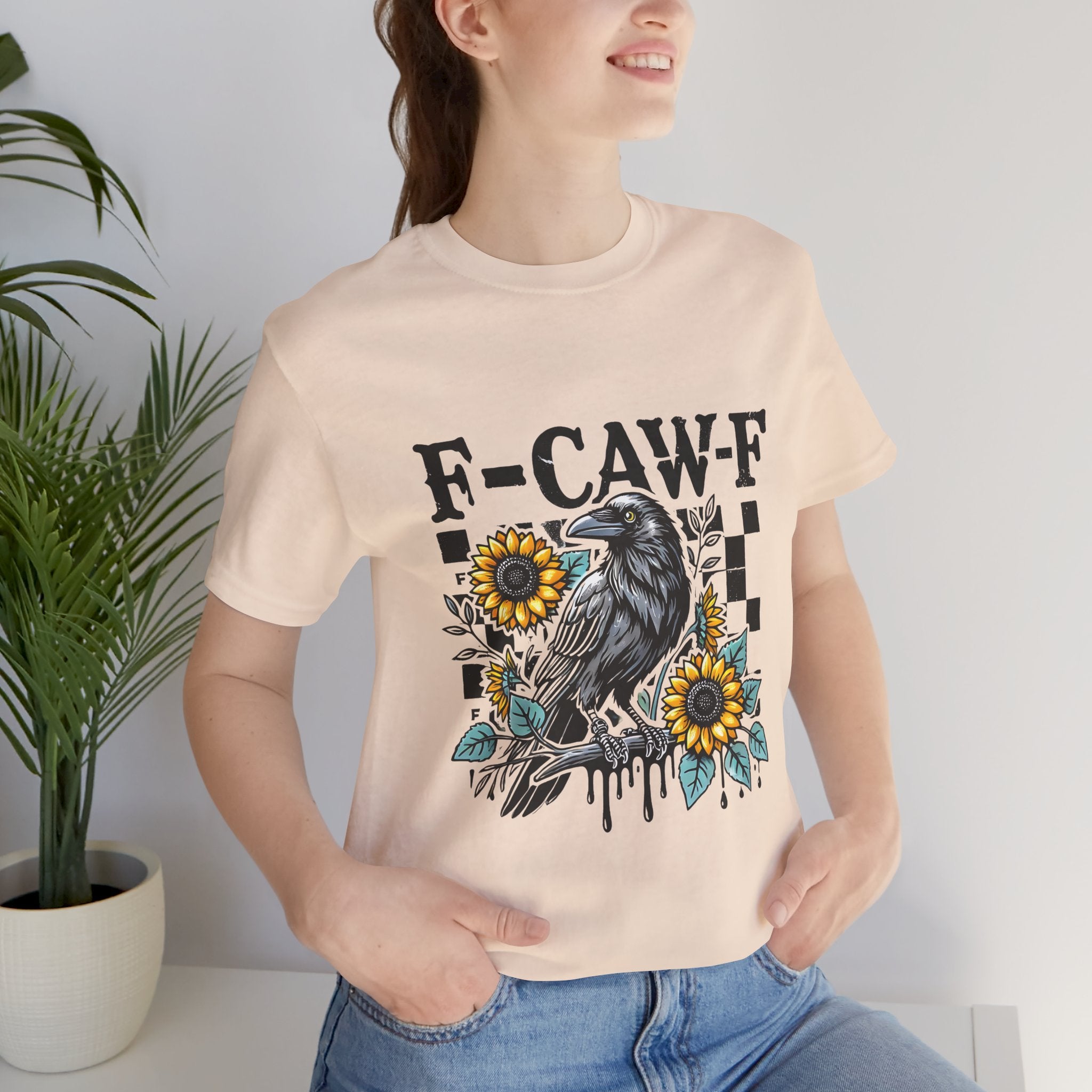 Raven & Sunflower Graphic Tee, F-CAW-F Unisex Shirt, Boho Style, Nature Lovers Gift, Casual Fashion, Festival Wear