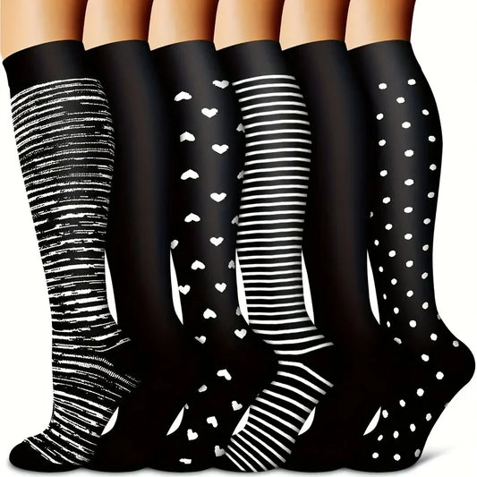 6 Pairs Compression Socks for Men and Women – Breathable Running and Recovery Socks for Enhanced Comfort and Support 0