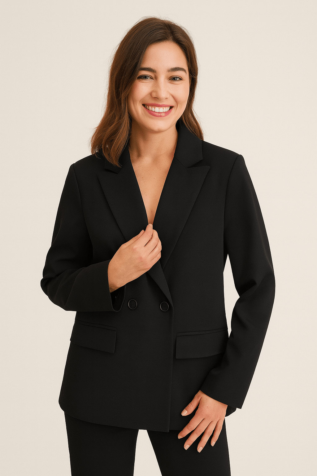 Faye Women's Black Blazer | Reversible Collar, Smooth Fabric 2