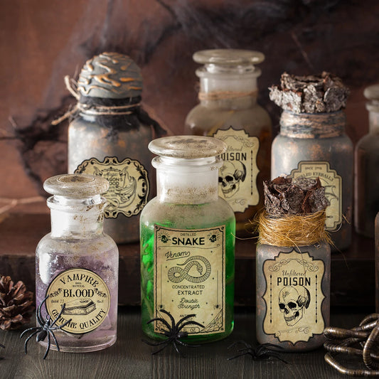 Halloweek Vintage Gothic Wine Bottle Labels | Easy Peel & Stick, Set of 12 or 24 2