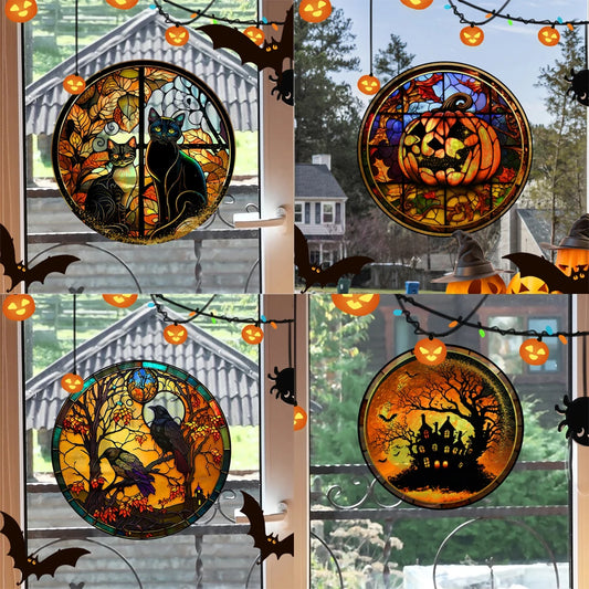 Haunted Cat Glass Stickers | Removable PVC, Halloween Decor 0