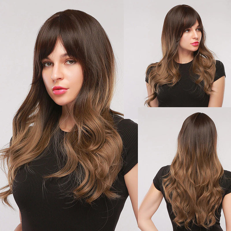 Luna Women's Wavy Hair Wig | High-Temperature Fiber, Stylish Bangs 18