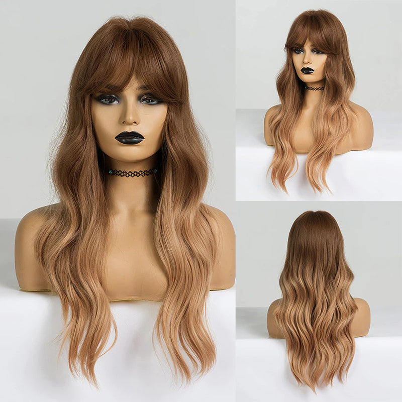 Luna Women's Wavy Hair Wig | High-Temperature Fiber, Stylish Bangs 22