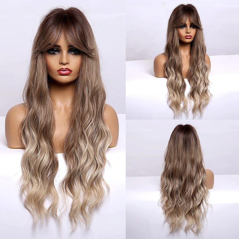 Luna Women's Wavy Hair Wig | High-Temperature Fiber, Stylish Bangs 26