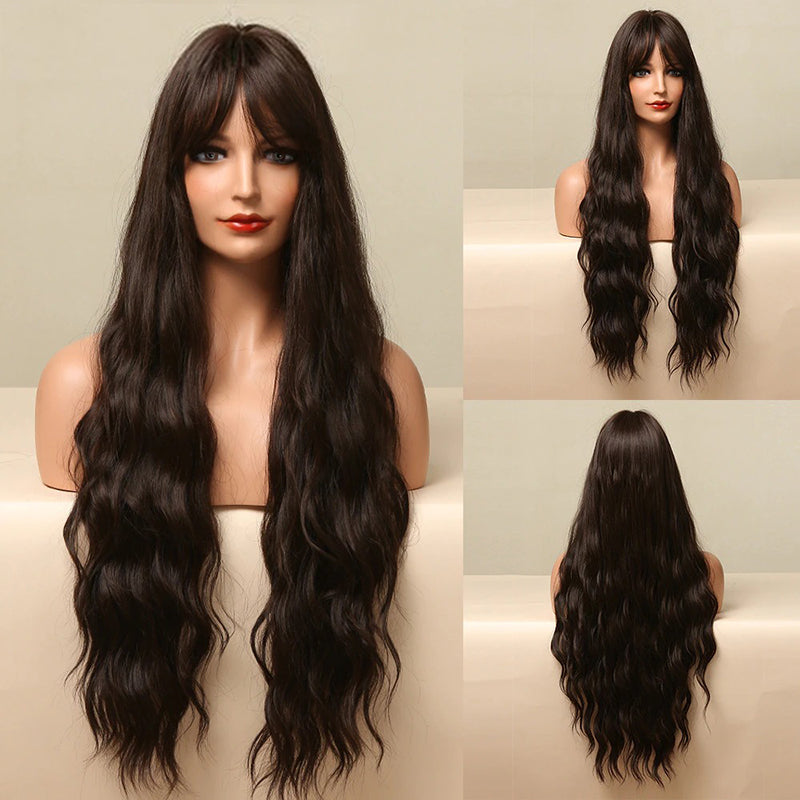 Luna Women's Wavy Hair Wig | High-Temperature Fiber, Stylish Bangs 27