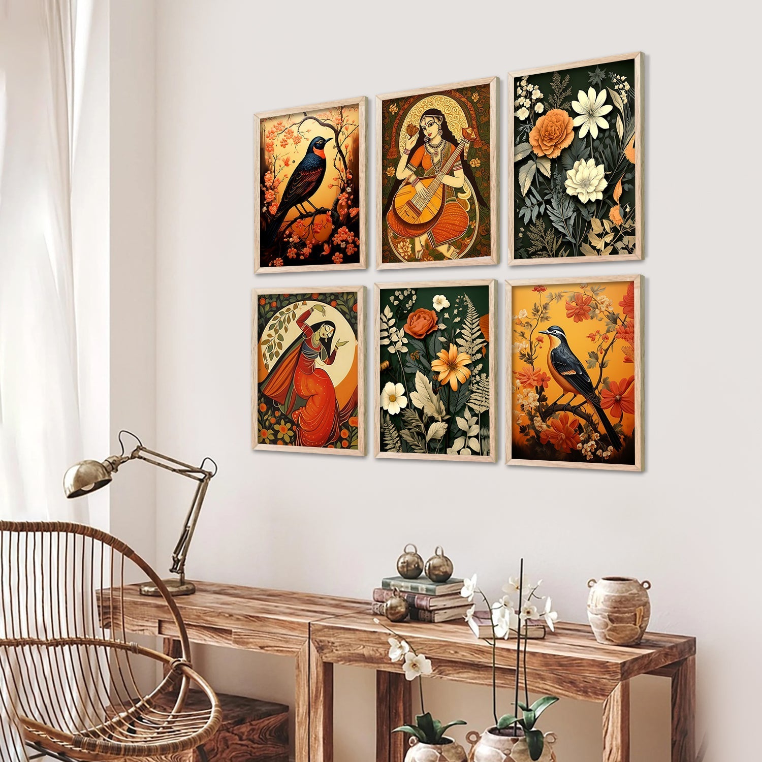 Madhubani Art Elegance Series | Framed Wall Decor Set, Traditional Indian Prints 2