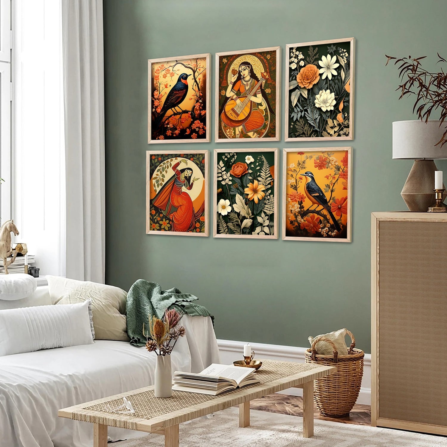 Madhubani Art Elegance Series | Framed Wall Decor Set, Traditional Indian Prints 3