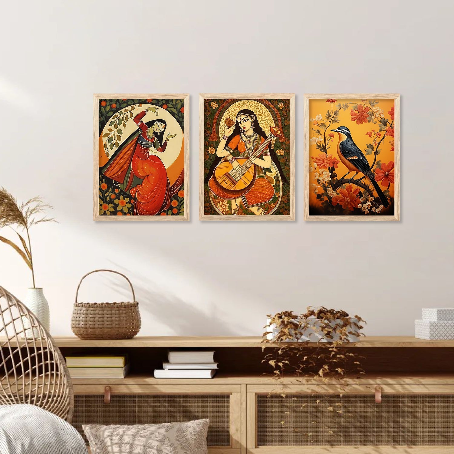 Madhubani Art Elegance Series | Framed Wall Decor Set, Traditional Indian Prints 4