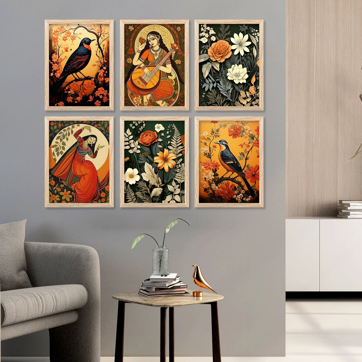 Madhubani Art Elegance Series | Framed Wall Decor Set, Traditional Indian Prints 5